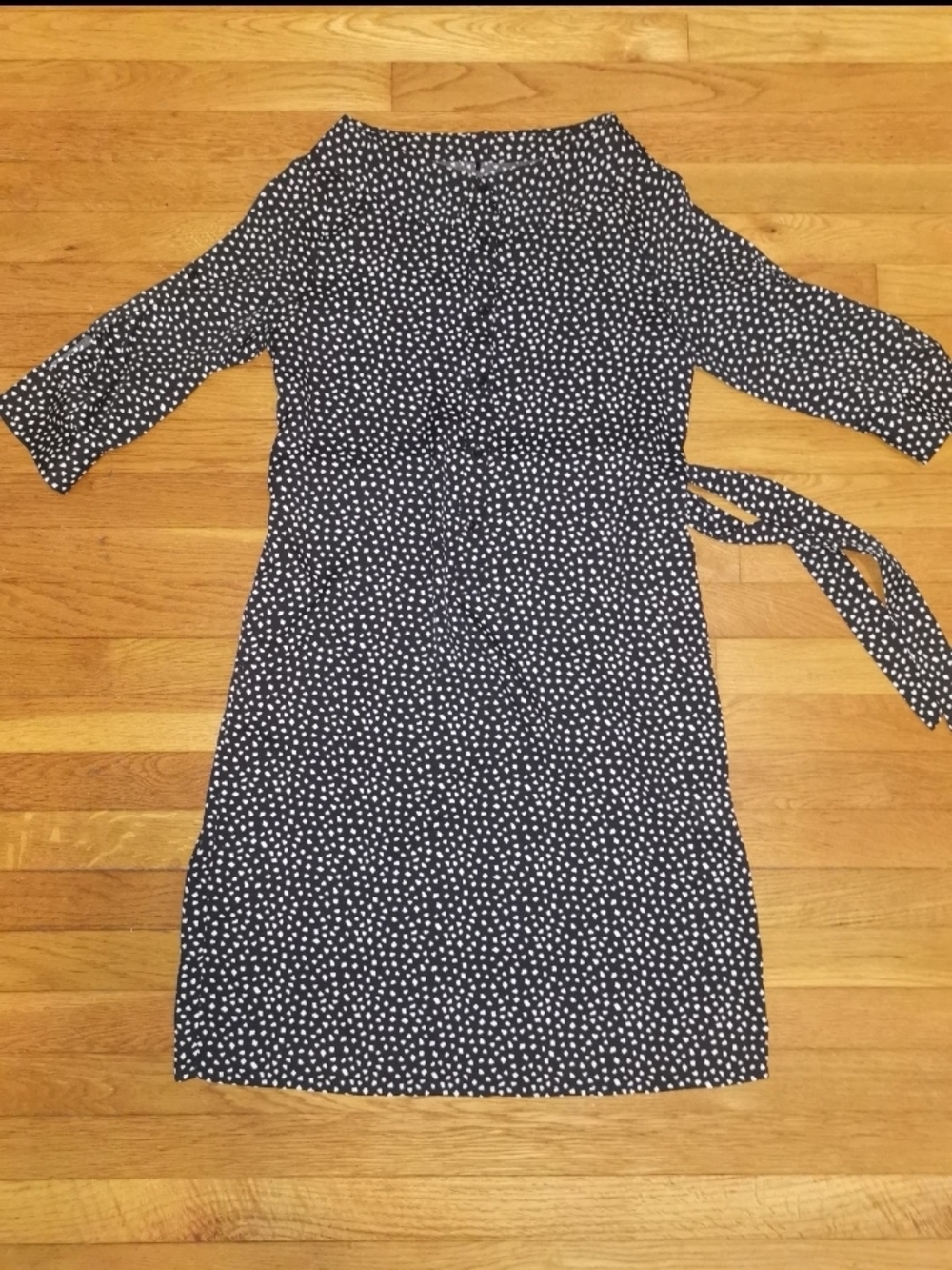 Women's Navy and White Polka Dot‎ Tie-Waist Dress